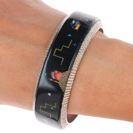 7.6" Alvin Yellowhorse Navajo sterling silver multi-stone inlay bangle bracelet