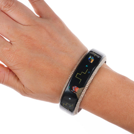 7.6" Alvin Yellowhorse Navajo sterling silver multi-stone inlay bangle bracelet