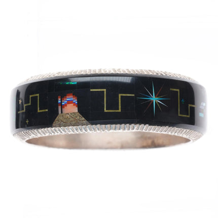 7.5" Alvin Yellowhorse Navajo sterling silver multi-stone inlay bangle bracelet