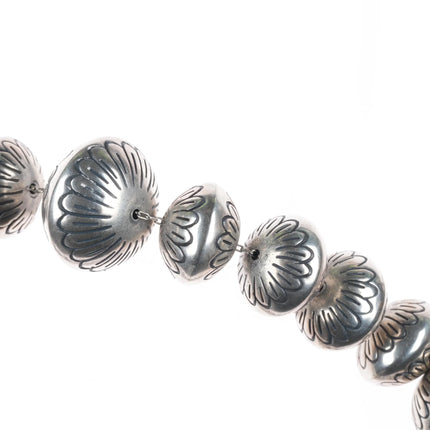 34" Huge Navajo Pearl hand stamped sterling silver graduated beaded necklace