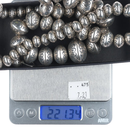 34" Huge Navajo Pearl hand stamped sterling silver graduated beaded necklace