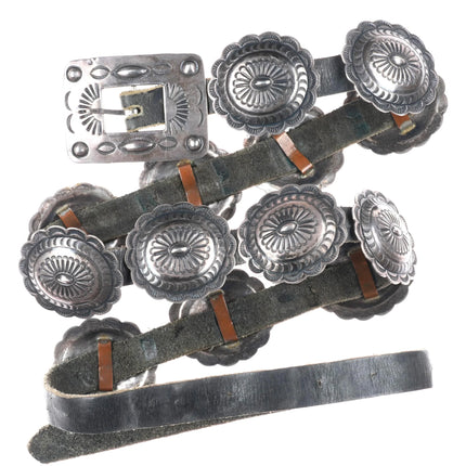 39" 40's-50's Vintage Navajo hand stamped sterling silver concho belt