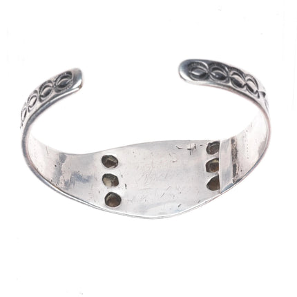 7" c1930's Navajo ingot silver heavily stamped cuff bracelet with turquoise