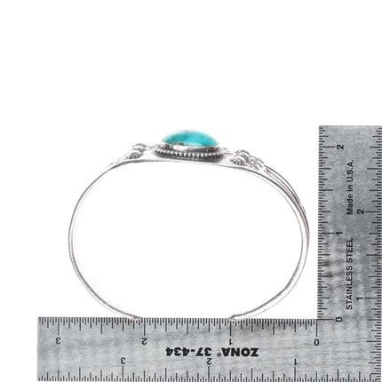 7" c1930's Navajo ingot silver heavily stamped cuff bracelet with turquoise