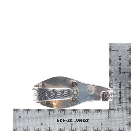 7" c1930's Navajo ingot silver heavily stamped cuff bracelet with turquoise