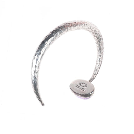 6" Emilia Castillo Modernist hammered sterling silver cuff bracelet w/amethyst