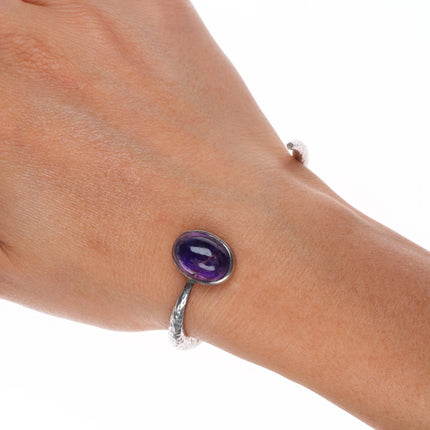 6" Emilia Castillo Modernist hammered sterling silver cuff bracelet w/amethyst