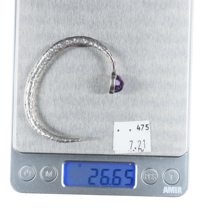 6" Emilia Castillo Modernist hammered sterling silver cuff bracelet w/amethyst