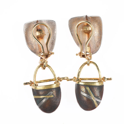 Carolyn Morris Bach 2007 Retro 18k gold/Sterling silver modernist earrings