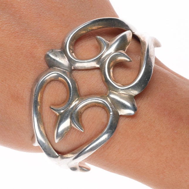 6.25" Vintage Navajo sterling silver sandcast cuff bracelet arrow picto-hallmark