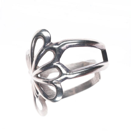 6.2" Vintage Navajo sterling silver sandcast cuff bracelet butterfly form