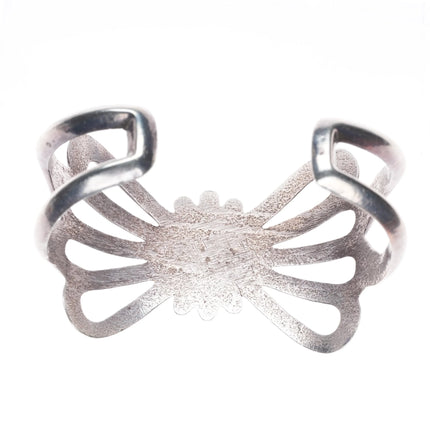 6.2" Vintage Navajo sterling silver sandcast cuff bracelet butterfly form