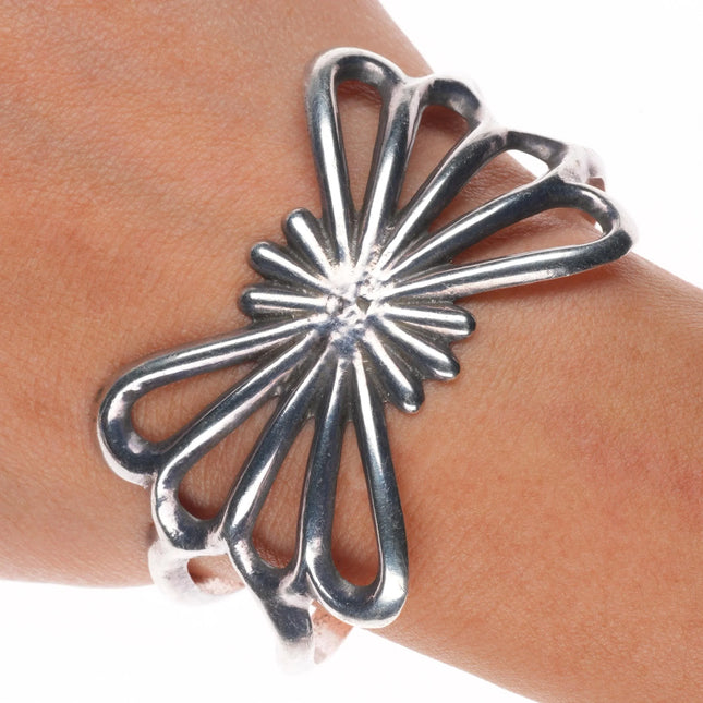 6.2" Vintage Navajo sterling silver sandcast cuff bracelet butterfly form