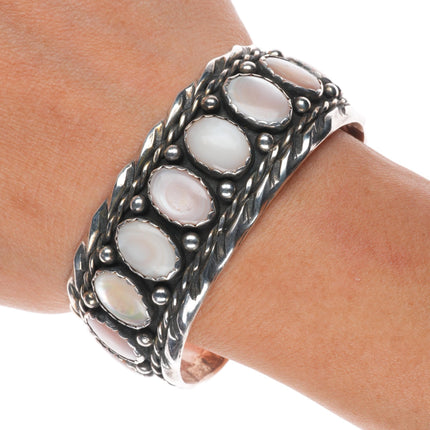 6.25" FMA Vintage Navajo sterling silver pink mother of pearl  row cuff bracelet
