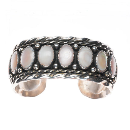 6.25" FMA Vintage Navajo sterling silver pink mother of pearl  row cuff bracelet