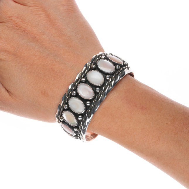 6.25" FMA Vintage Navajo sterling silver pink mother of pearl  row cuff bracelet