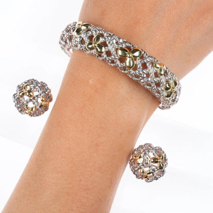 6.5" Retro Bill Blass sterling silver/18k gold cuff bracelet/earrings set