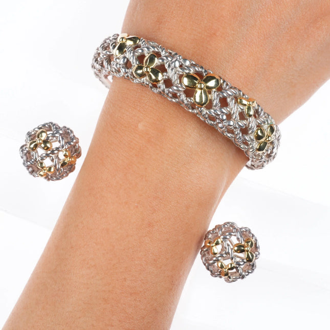 6.5" Retro Bill Blass sterling silver/18k gold cuff bracelet/earrings set