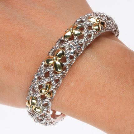 6.5" Retro Bill Blass sterling silver/18k gold cuff bracelet/earrings set