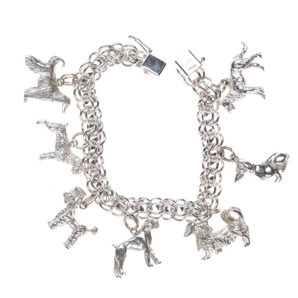 6.5" Retro Elco 1960's Sterling silver dogs lovers charm bracelet