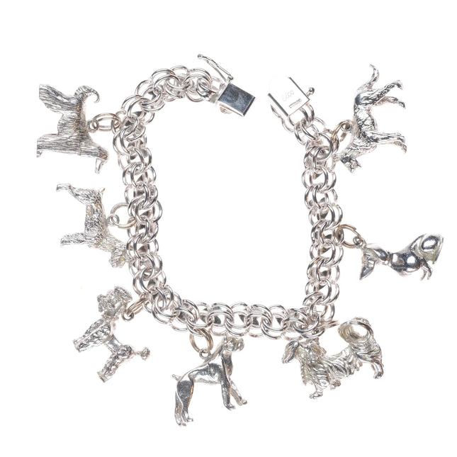6.5" Retro Elco 1960's Sterling silver dogs lovers charm bracelet