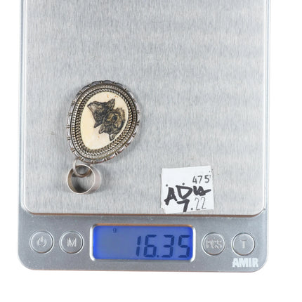 Artie Yellowhorse Navajo sterling silver hand carved wolves pendant/pin