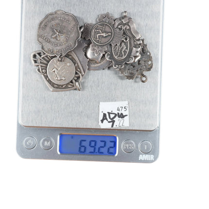 Antique British/French/Texas sports medals collection - charm necklace/bracelet