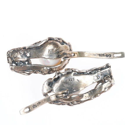 sz9 Sterling silver/14k gold Retro Brutalist baroque pearl ring/earrings set