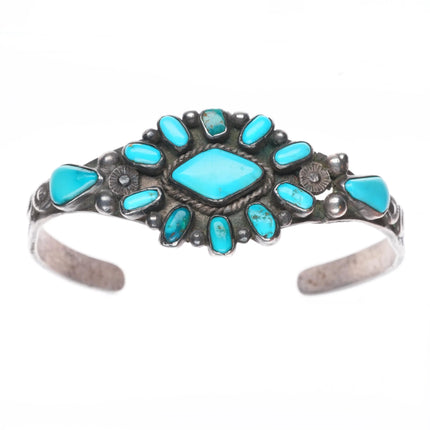 6.3" c1930's Navajo  sterling silver cluster cuff bracelet w/intricate stampings