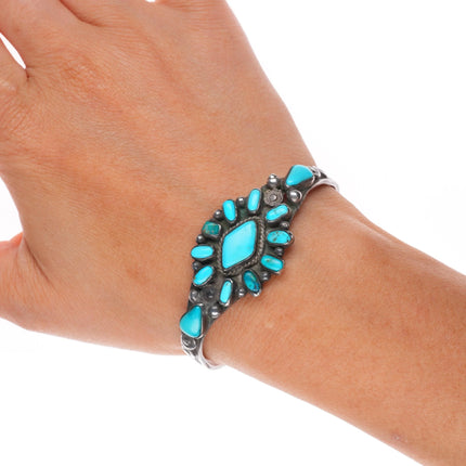 6.3" c1930's Navajo  sterling silver cluster cuff bracelet w/intricate stampings