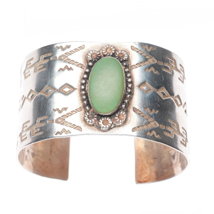 6.6" Navajo 30's-40's Fred Harvey snakes sterling silver turquoise cuff bracelet