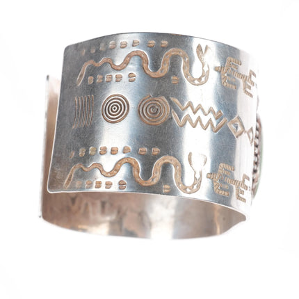 6.6" Navajo 30's-40's Fred Harvey snakes sterling silver turquoise cuff bracelet