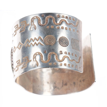 6.6" Navajo 30's-40's Fred Harvey snakes sterling silver turquoise cuff bracelet