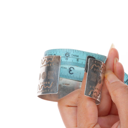 6.6" Navajo 30's-40's Fred Harvey snakes sterling silver turquoise cuff bracelet