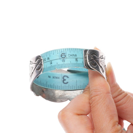 6.5" Wide 30's-40's Navajo sterling silver 3 stone turquoise cuff bracelet