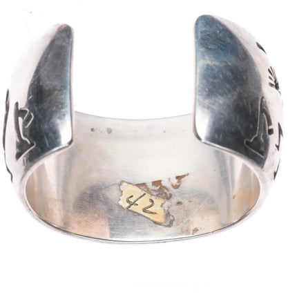 6.25" Vintage Navajo sterling silver Kokopelli heavy overlay cuff bracelet