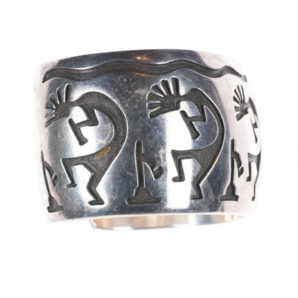 6.25" Vintage Navajo sterling silver Kokopelli heavy overlay cuff bracelet