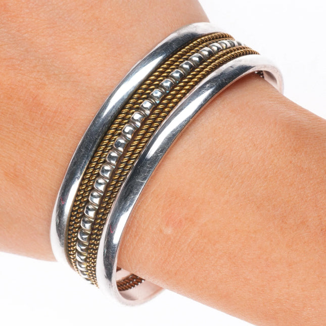 6.7" Vintage Navajo sterling silver 12k gf woven cuff bracelet tahe style