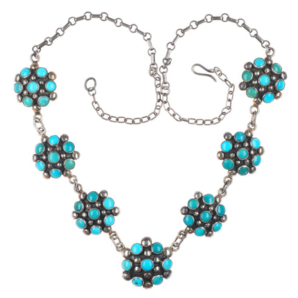 25.5" Zuni sterling silver Vintage Snake eye turquoise cluster necklace