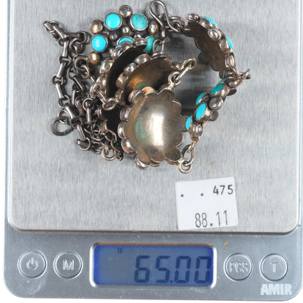 25.5" Zuni sterling silver Vintage Snake eye turquoise cluster necklace