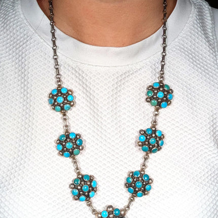 25.5" Zuni sterling silver Vintage Snake eye turquoise cluster necklace