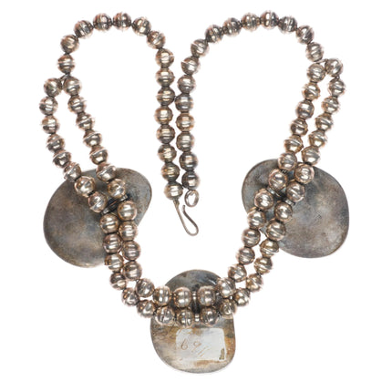 20" Vintage Navajo sterling silver 3 stone necklace with nice turquoise