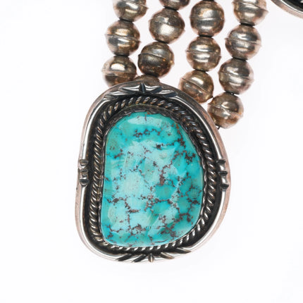 20" Vintage Navajo sterling silver 3 stone necklace with nice turquoise