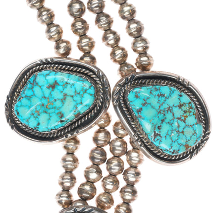 20" Vintage Navajo sterling silver 3 stone necklace with nice turquoise