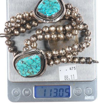 20" Vintage Navajo sterling silver 3 stone necklace with nice turquoise