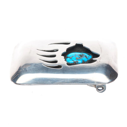 Southwestern A Jensen sterling silver shadowbox bear paw turquoise belt buckle