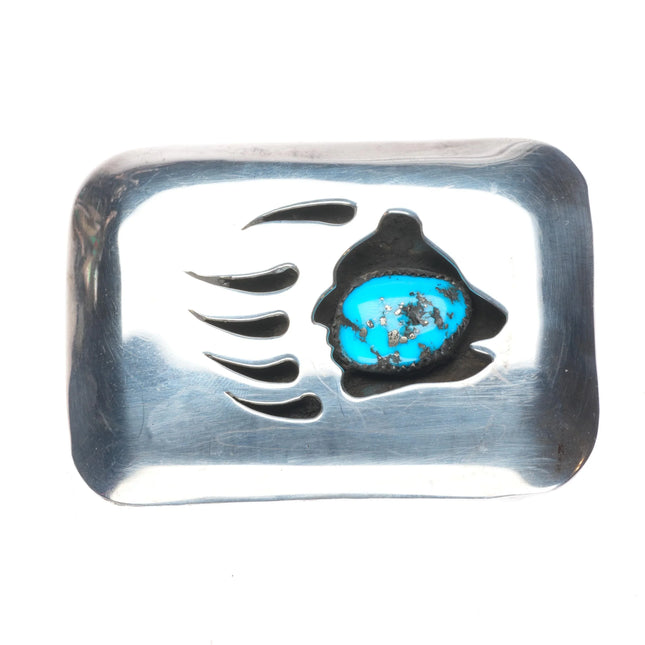 Southwestern A Jensen sterling silver shadowbox bear paw turquoise belt buckle