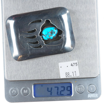 Southwestern A Jensen sterling silver shadowbox bear paw turquoise belt buckle