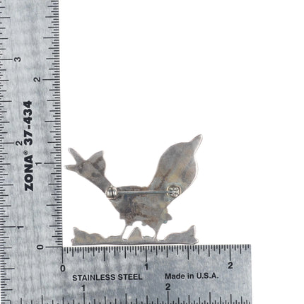 c1950's Zuni sterling silver channel inlay multi-stone/turquoise roadrunner pin