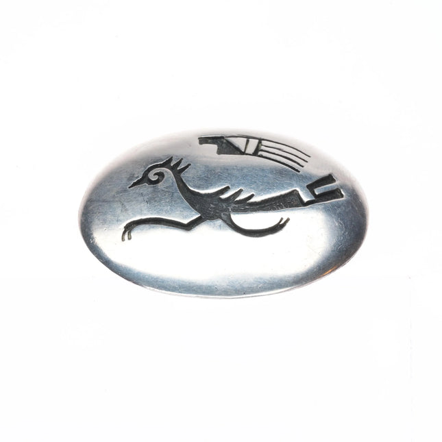 c1960's Walter Polelonema Hopi Overlay Vintage sterling silver roadrunner pin